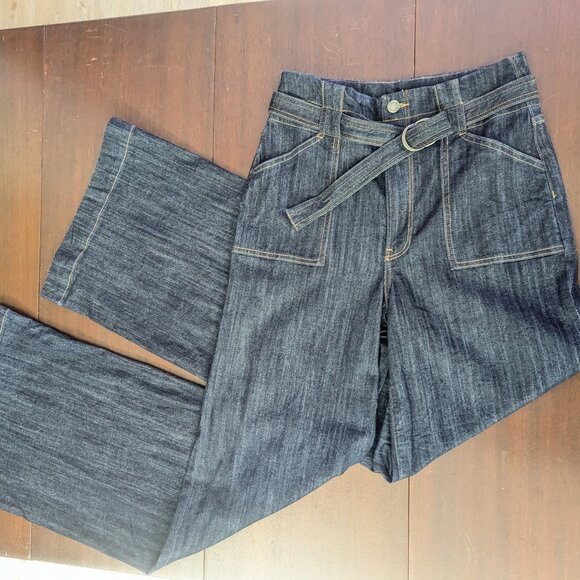 Express Dark Wash Denim Wide Leg Super High Rise Stretch Jean Size 6 Long - Picture 2 of 15